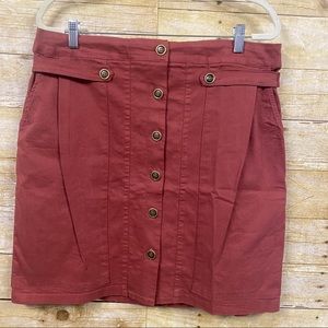 Amadi from Anthropologie brick deep mauve button front skirt size XL